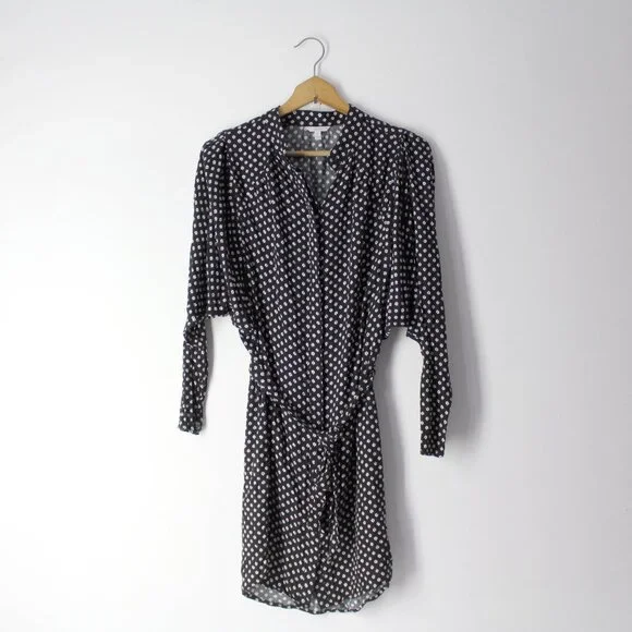 Joie Myune Tie Waist button down shirtdress black printed dolman sleeve Sz M - Picture 3 of 13